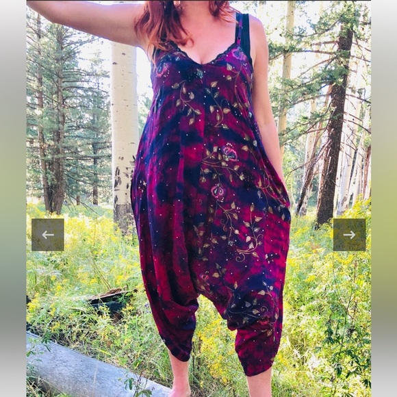 Indie Ella Boho Silk Jumpsuit Playsuit Romper Multicolor Saree Resortwear - Picture 13 of 13